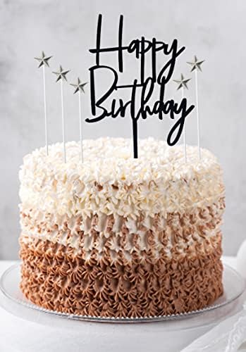ZHENGYE Set of 1 Black Acrylic Happy Birthday Cake Topper