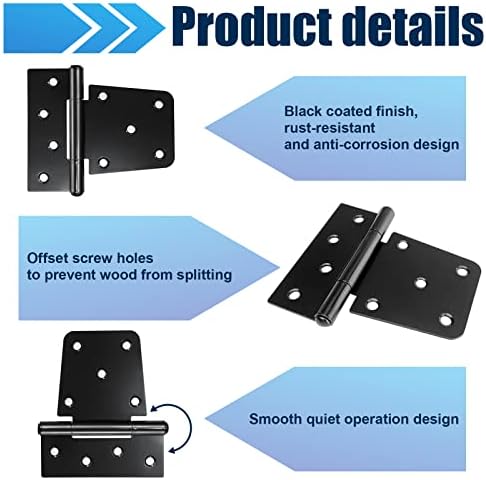 Letowe Heavy Duty Gate Hinges 6 Pack Black Iron
