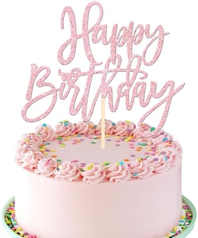 1 PCS Happy Birthday Cake Topper Glitter Cake Pick Light Pink