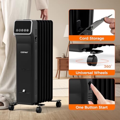 COSTWAY Oil Filled Radiator Heater with Remote Control and 24H Timer