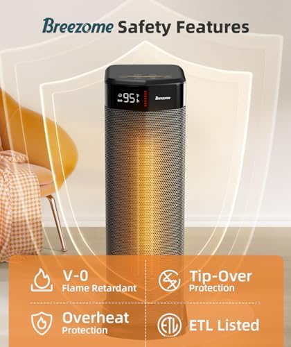 BREEZOME 1500W PTC Ceramic Space Heater with Oscillating and Thermostat