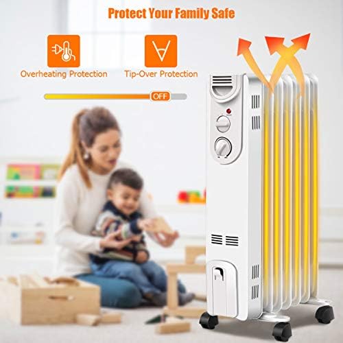 COSTWAY 1500W Oil Filled Radiator Heater with 3 Settings Safety Features