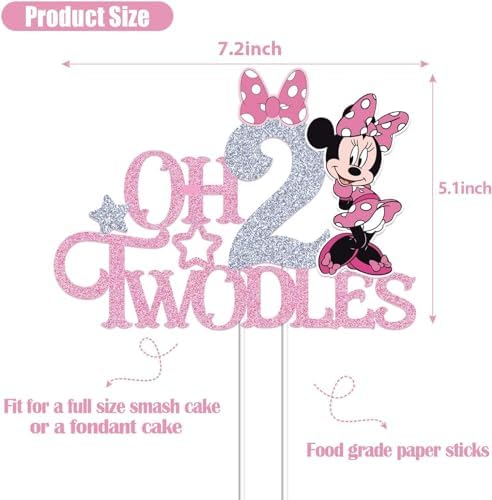 Pink Glitter Mouse 2nd Birthday Cake Topper for Girls