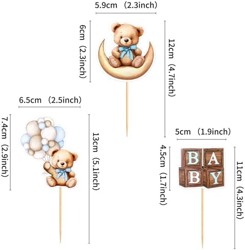 Cyodoos 36PCS Baby Bear Cupcake Toppers Blue