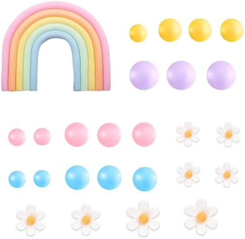 Qoadwem Boho Cake Toppers 26pcs Rainbow Daisy Decorations