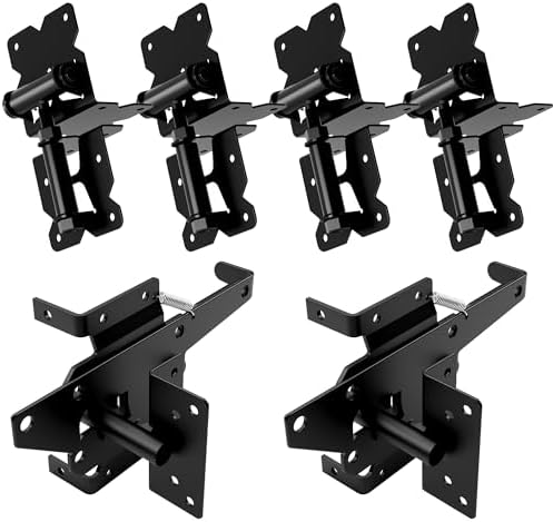 WINSOON 4-Pack Gate Hinges 2 Latch Hardware Kit for Vinylwood Fence