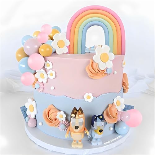 Qoadwem Boho Cake Toppers 26pcs Rainbow Daisy Decorations