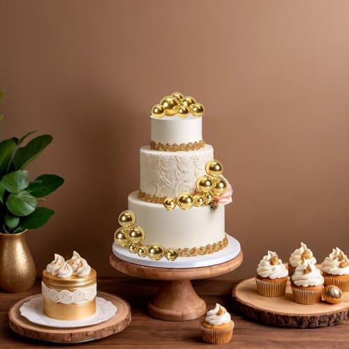 ASTARON 20 Pcs Gold Ball Cake Topper Decorations