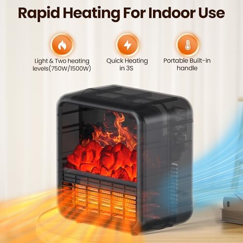 Alpaca Mini Electric Fireplace Heater with Realistic Flame and Thermostat