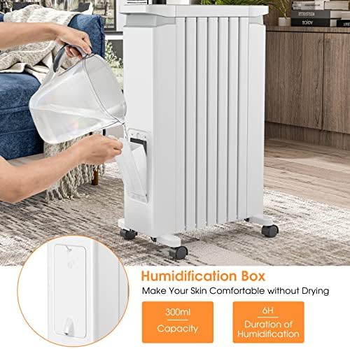 COSTWAY 1500W Oil Filled Radiator Heater with 3 Heat Settings and Humidifier