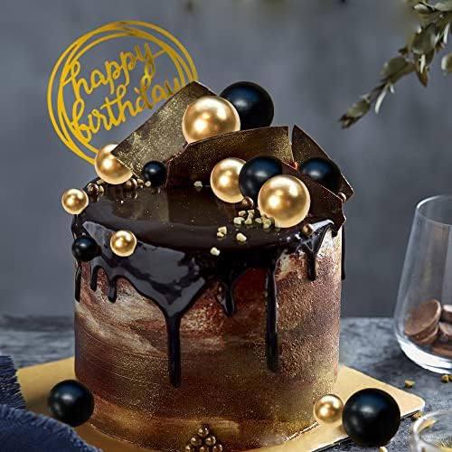 Black and Gold Cake Toppers with Happy Birthday Insert