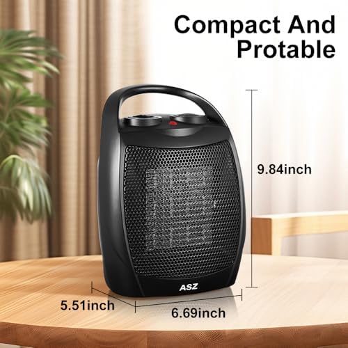 ASZ Compact Electric Space Heater with Thermostat and 2 Heat Settings