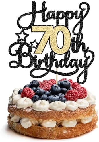 Happy 70th Birthday Cake Topper Black Gold 1