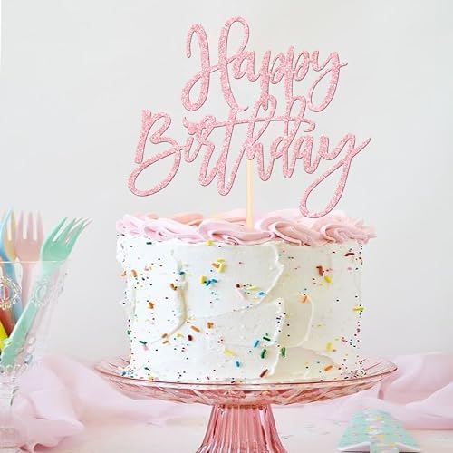 1 PCS Happy Birthday Cake Topper Glitter Cake Pick Light Pink