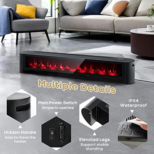 PETSITE Baseboard Heater with Remote Control and 3D Flame Effect
