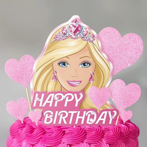 11 Pcs Pink Glitter Happy Birthday Girl Cake Topper Set