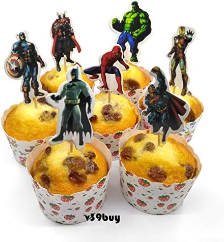 28pcs Superhero Cupcake Toppers - Non-Edible Birthday Party Decoration
