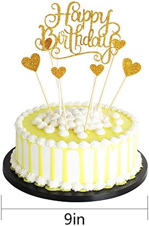 PALASASA Gold Glitter Birthday Cake Toppers Set of 7