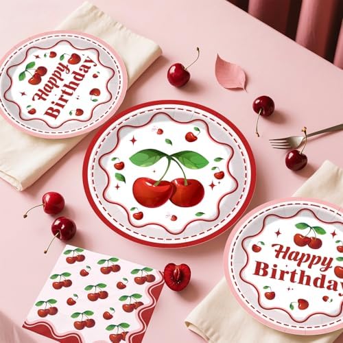 Cherry Birthday Tableware Set with Decorations 20 Serves