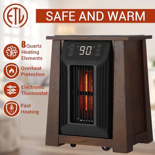 Takywep 1500W Infrared Space Heater with 8 Quartz Elements and Remote Control