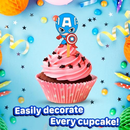 24x Hero Super Kids Cupcake Toppers - Birthday Decorations