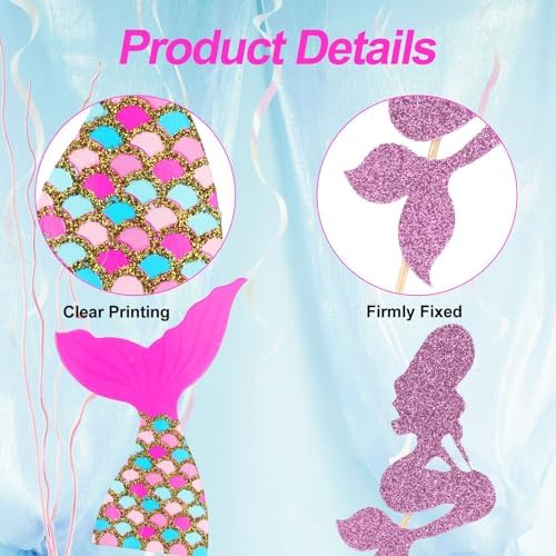 Wootkey 36 pcs Mermaid Cake Toppers Birthday Party Decorations