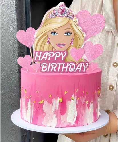11 Pcs Pink Glitter Happy Birthday Girl Cake Topper Set