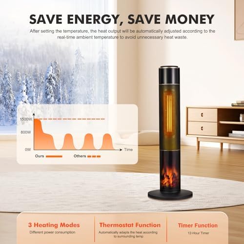 PioneerWorks 34 Electric Space Heater with 3D Flame and Remote Control