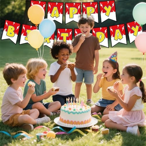 Pre-Strung Red White Yellow Happy Birthday Banner for Anime Theme Party