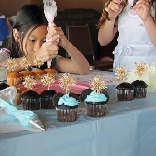 Gyufise 30Pcs Foil Firework Cupcake Toppers Gold Sparkle