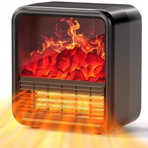 Alpaca Mini Electric Fireplace Heater with Realistic Flame and Thermostat