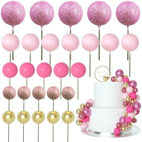 ASTARON 50 Pcs Glitter Pink Mini Balloon Cake Toppers