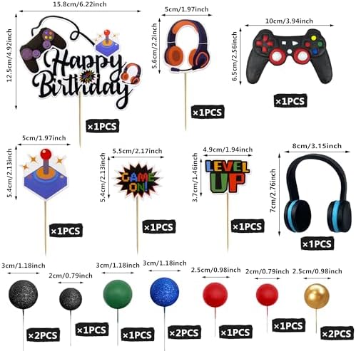TOSPARTY Video Game Cake Toppers Set Blue Colorful