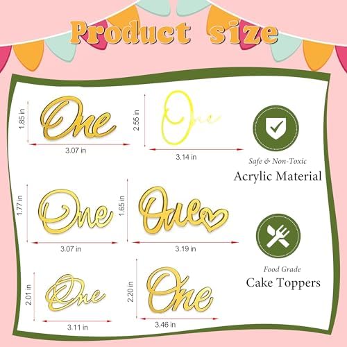 6Pcs Gold Acrylic 1st Birthday Cake Toppers