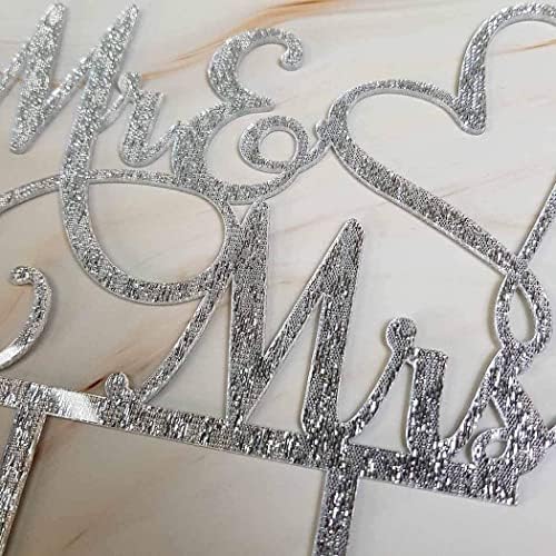 AMINJIE Silver Glitter Cake Topper for Wedding