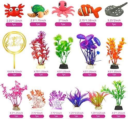 DRWATE 16 PCS Ocean Animals Cake Toppers Decorations
