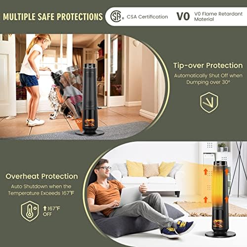 COSTWAY 1500W PTC Ceramic Heater with Remote Control