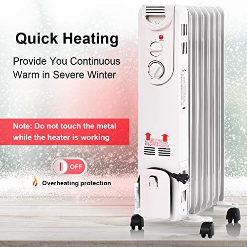 GOFLAME 1500W Oil Filled Radiator Heater with Wheels and Adjustable Thermostat