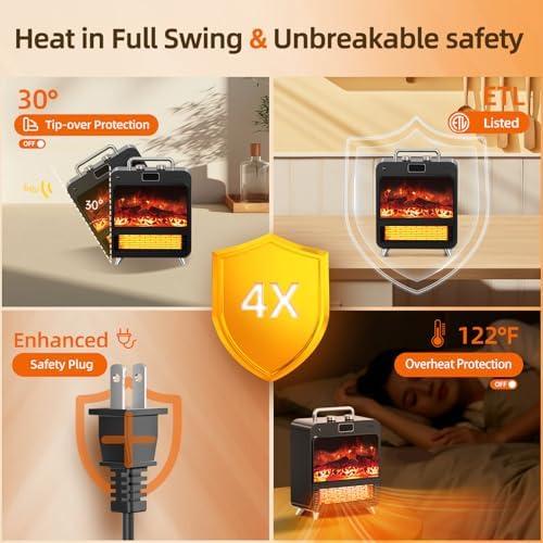 Feculs Official Electric Space Heater with Realistic 3D Flame