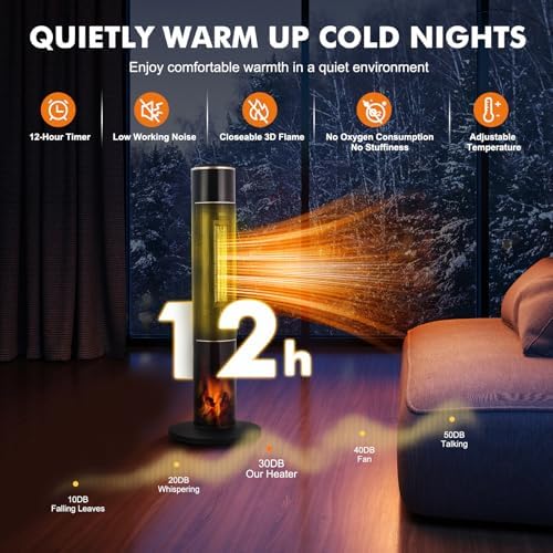 PioneerWorks 34 Electric Space Heater with 3D Flame and Remote Control