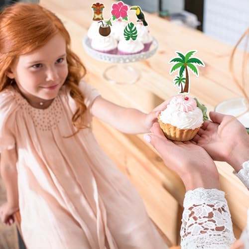 24 Pcs Hawaiian Cupcake Toppers Non-Edible Cake Picks for Summer Parties