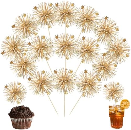 Ephlyn 30Pcs Foil Firework Cupcake Toppers