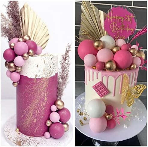 ASTARON 32 Pcs Pink Gold Ball Cake Decorations