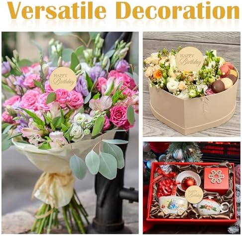 20pcs Gold Mirror Cupcake Toppers with Happy Birthday Design