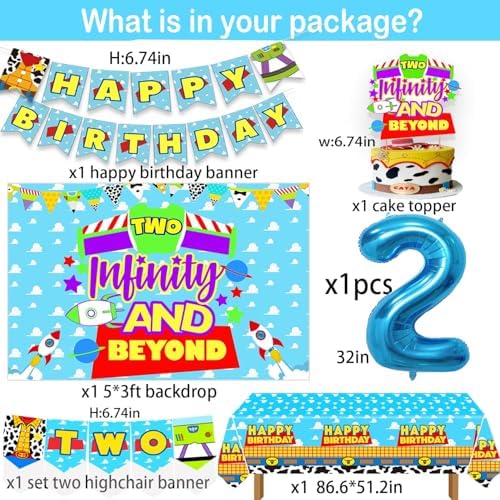 METIXOZE 2nd Birthday Decor Kit with Balloons Banners and Tablecloth