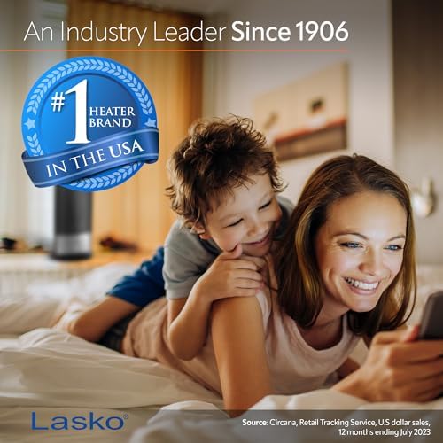 Lasko Oscillating Tower Heater 360-Degree Black 1500W