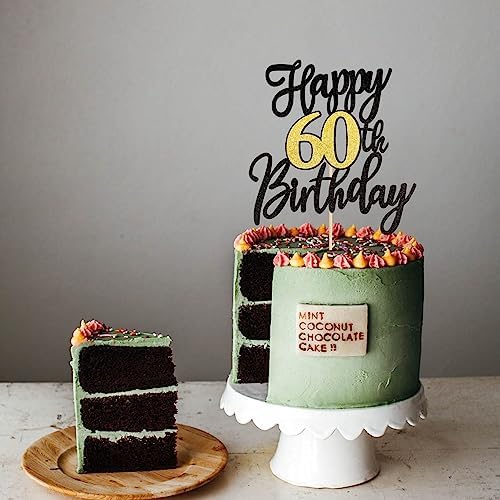 ZHUOWEISM 1 PCS 60th Birthday Cake Topper Black Gold Glitter