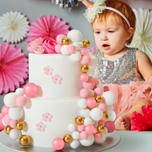 ASTARON 32 Pcs Ball Cake Topper Decorations Rose Gold Pink