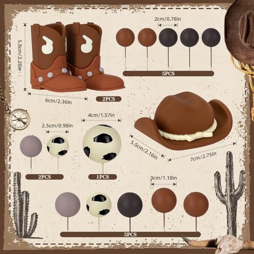 Zafena 16PCS Cowboy Cake Topper Set Brown 1
