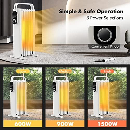 PETSITE Oil Filled Radiator Heater 1500W 3 Heat Settings